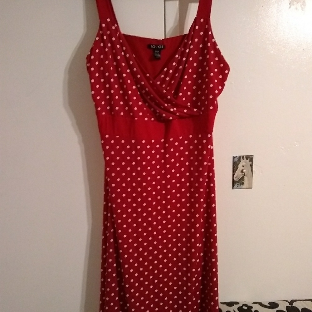 IGGI red and white polka dot dress.